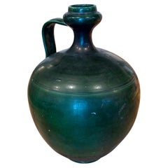 1940s Spanish "Perula" Green Glazed Terracotta Vase from Jaen