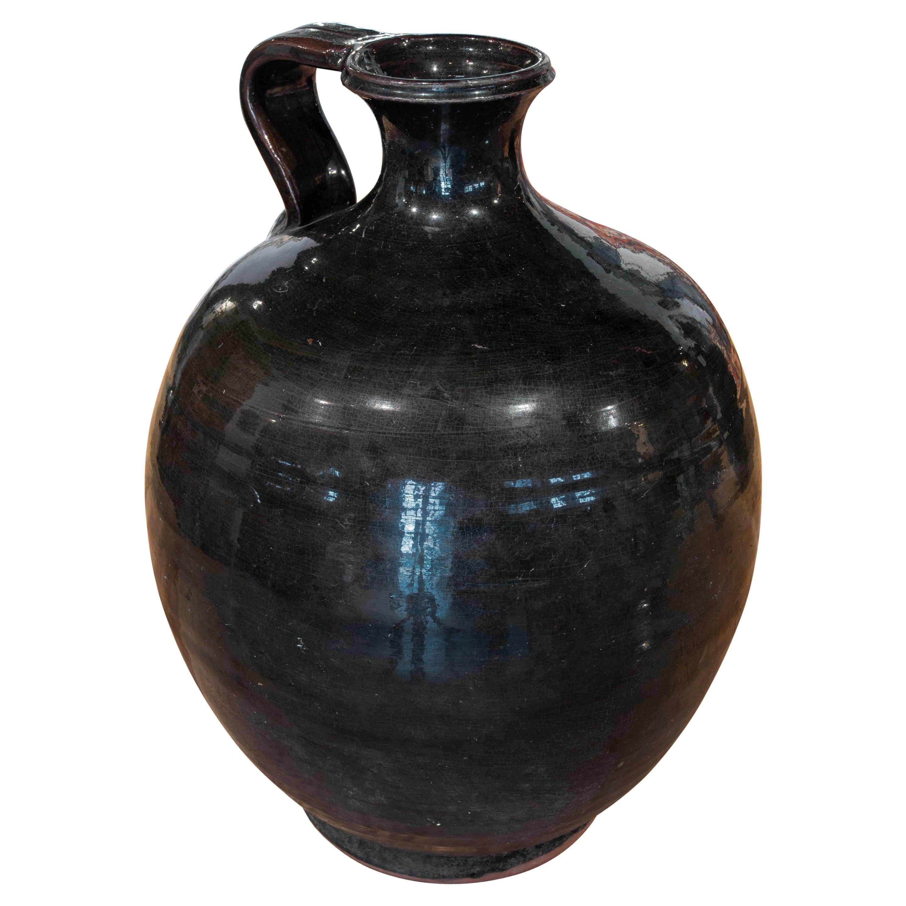 Spanische Terrakotta-Vase "Perula" aus den 1940er Jahren, grün glasiert, aus Jaen