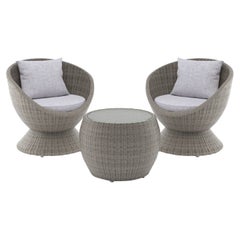 Outdoor Patio Wicker 360° Swivel Lounge Chair w/ Coffee Table Set