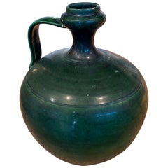 1940s Spanish "Perula" Green Glazed Terracotta Vase from Jaen