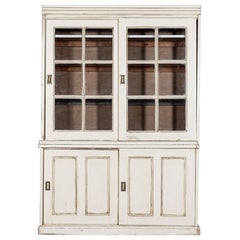 19thC English Painted Pine Glazed Cabinet