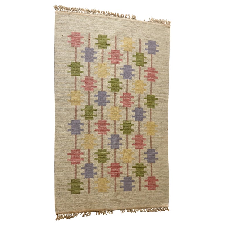 Flat-Weave Wool Rug, Sweden, 1950s/60s For Sale at 1stDibs