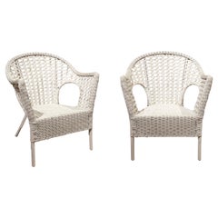 1970s, Spanish Handmade Pair of Wicker Armchairs