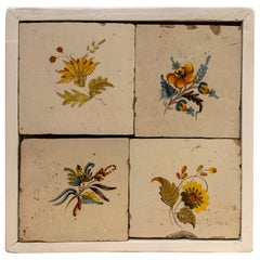 19th Century, Spanish Set of Four Hand-Painted Framed Tiles