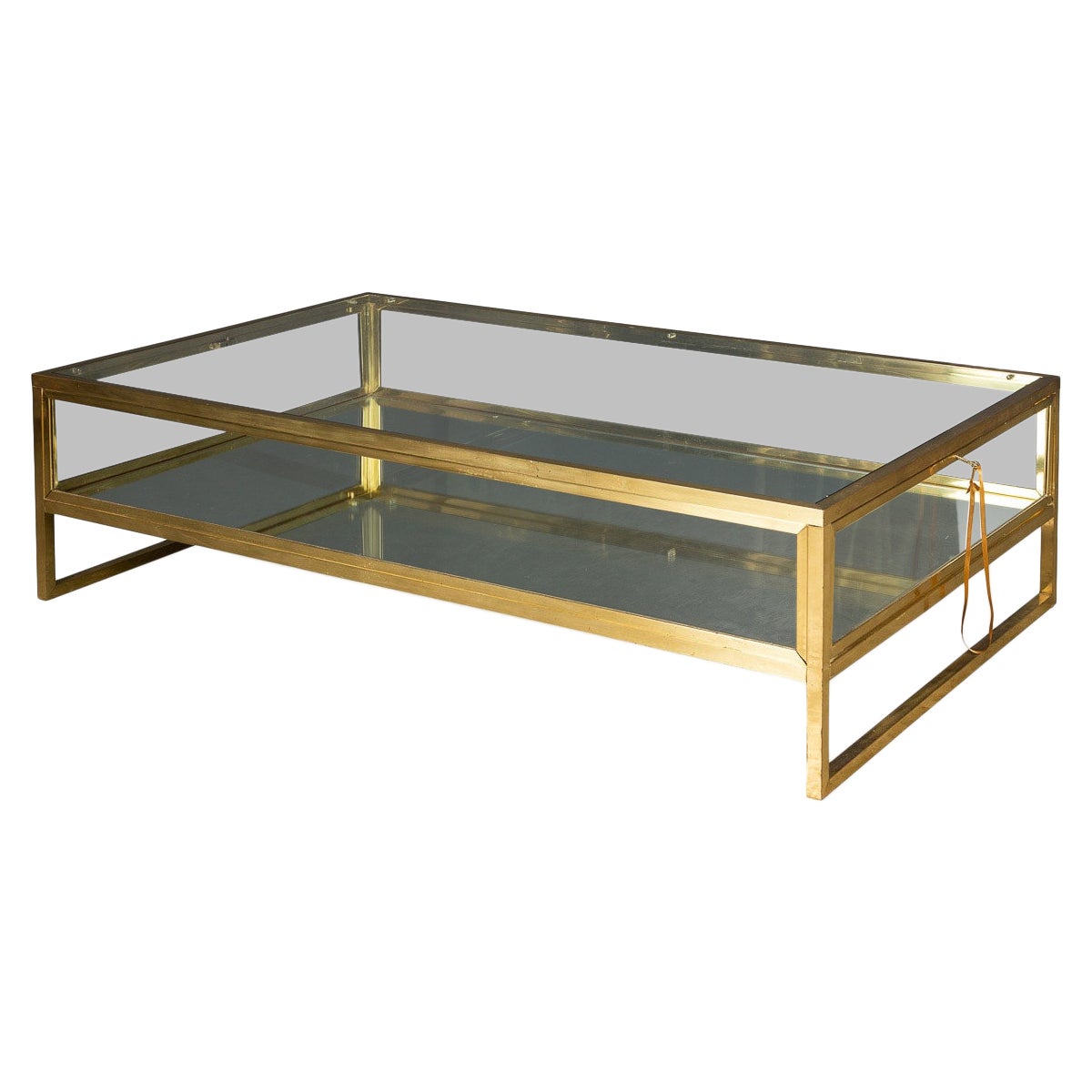 20th Century Brass & Glass Mirrored Vitrine Coffee Table, c.1970 For Sale