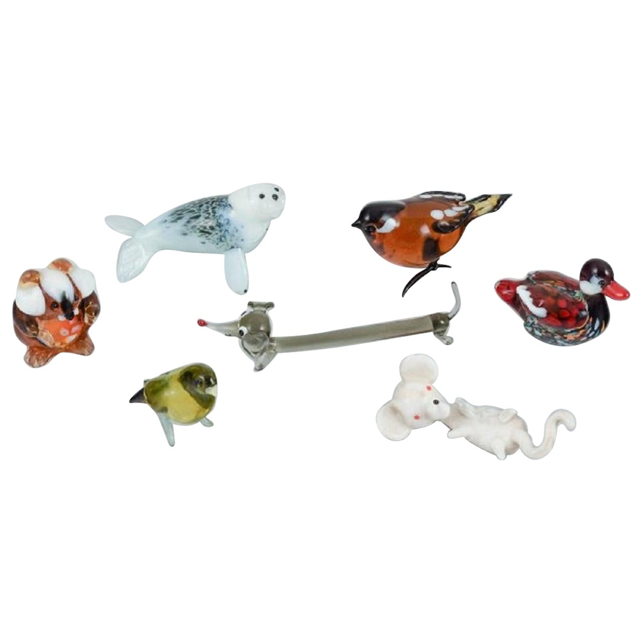 Murano, Italie, The Collective of Six Miniature Glass Figurines of Animals (Collection de six figurines en verre représentant des animaux) en vente