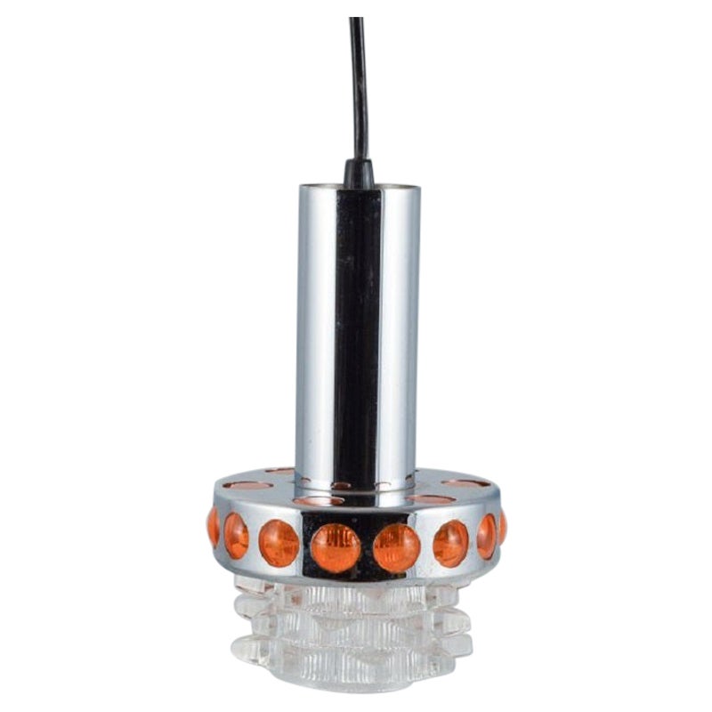 RAAK, The Netherlands. Designer Lamp in Chrome, Orange Plastic and Clear Glass For Sale