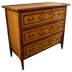 Spanish Bamboo and Wood Chest of Drawers with Three Drawers and Bronze Pulls