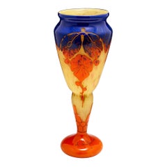 Antique Schneider Le Verre Francais Begonias Art Deco Vase 1922-25