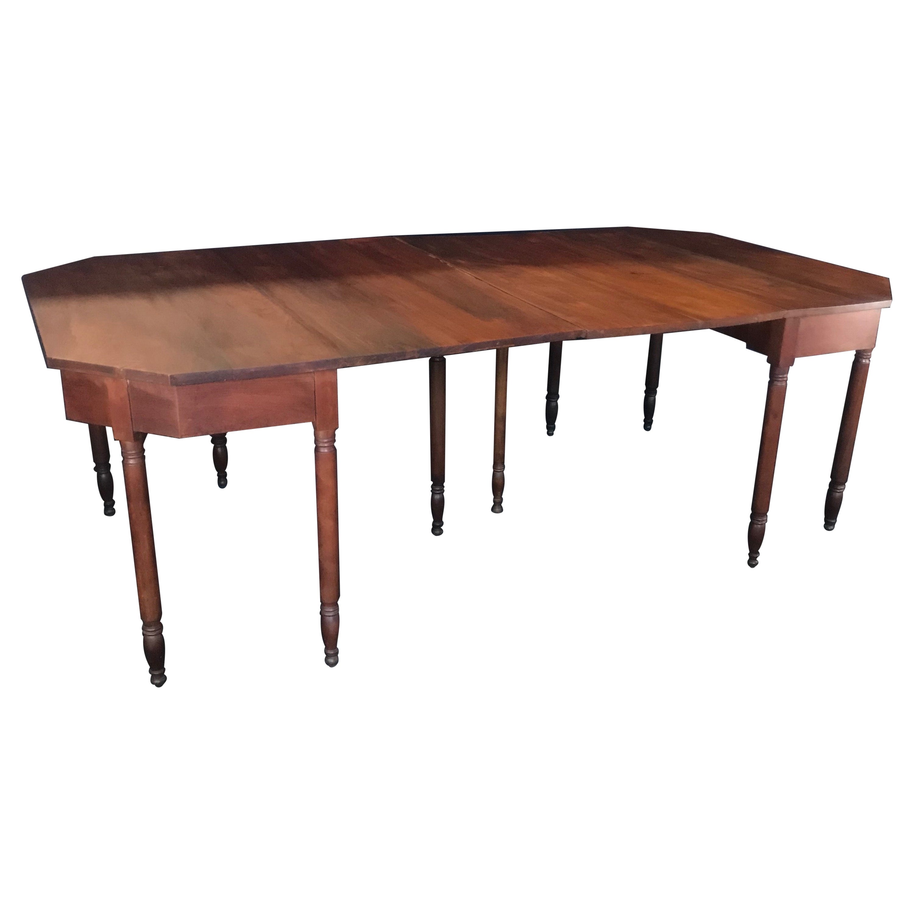 Versatile Early American Federal Harvest Dining Table or Space Saving Demilunes For Sale