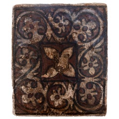 19th Century, Spanish Terracotta Tile "Socarrat" of Fleur-de-lis