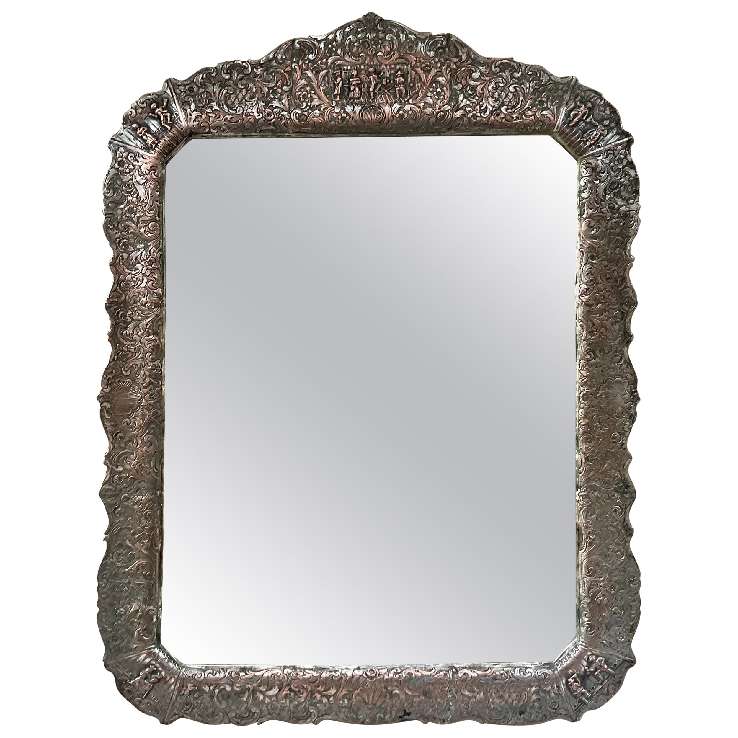 Antique Silver Plated Mirror  For Sale