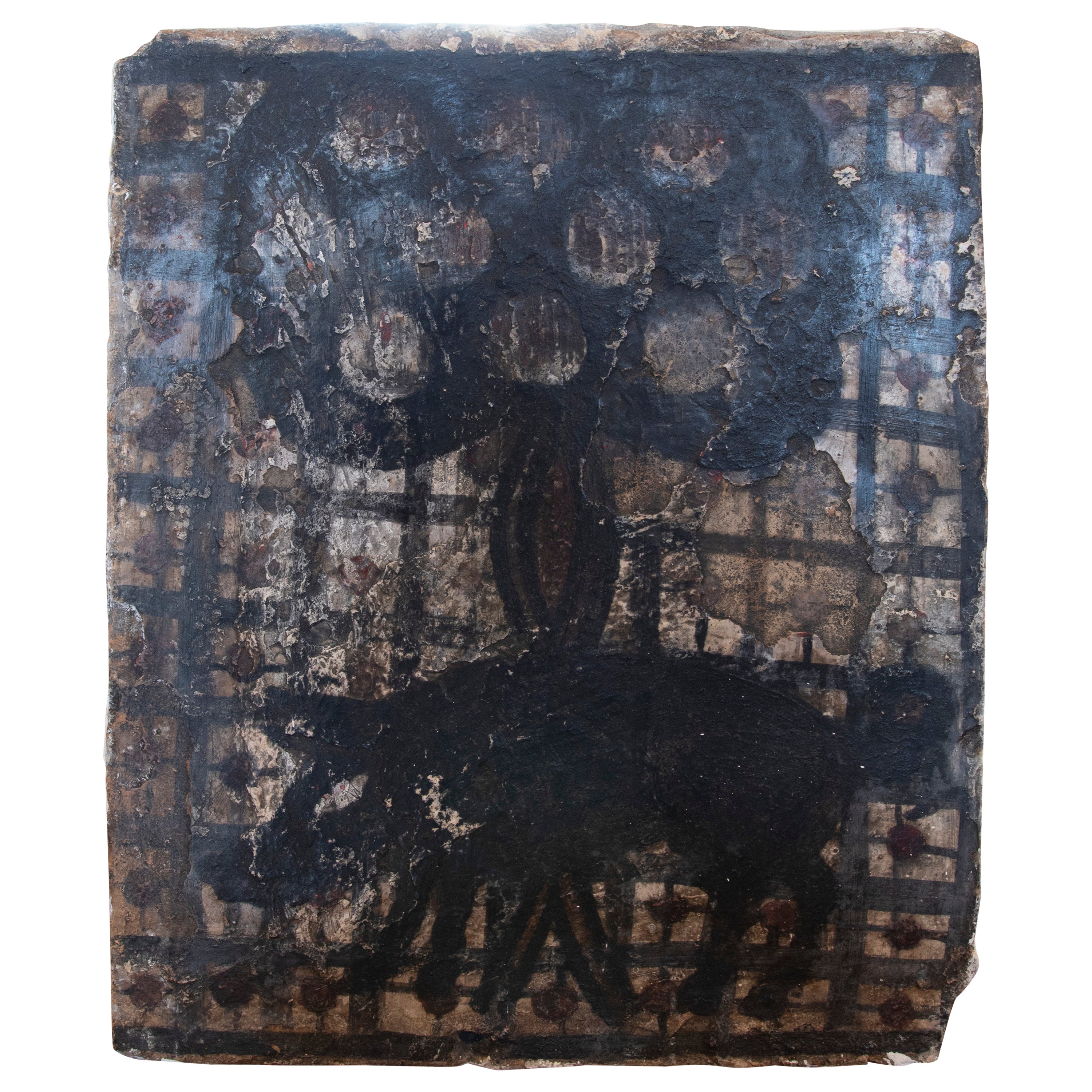 19th Century Spanish Terracotta Tile "Socarrat" of Pork and Tree For Sale