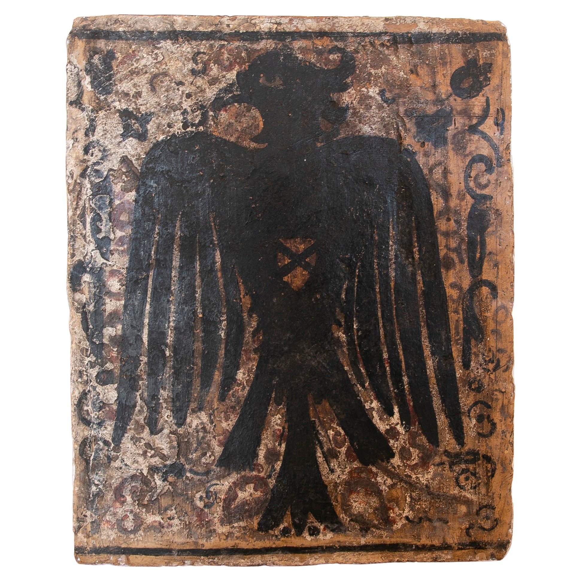 19th Century Spanish Terracotta Tile "Socarrat" of an Eagle For Sale