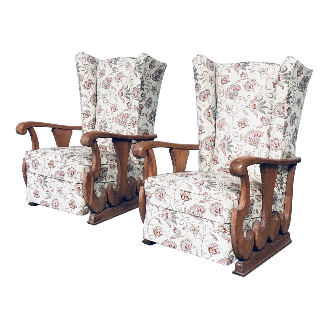 Early 1900's Design High Wing Back Armchair Fauteuil Set For Sale