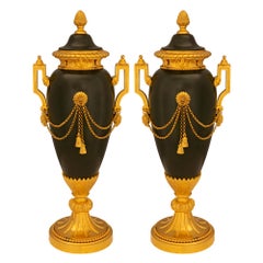 Pair of French 19th Century Louis XVI St. Bronze and Ormolu Lidded Urns