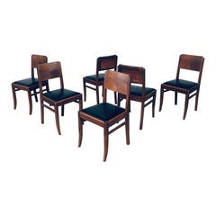 Art Deco Design Oak & Skai Dining Chair Set, France, 1930's