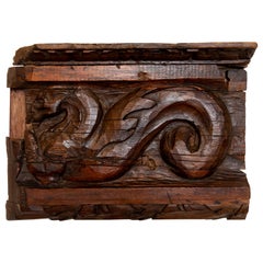 19th Century Spanish Hand-Carved Wooden Board with Dragon Relief 