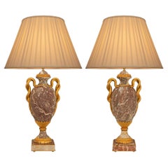 Pair of French 19th Century Louis XVI St. Marble And Ormolu Lamps