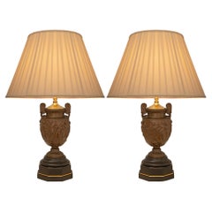 Pair of French 19th Century Renaissance St. Bronze and Marble Lamps