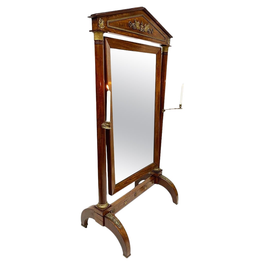 19th Century, French Mahogany and Ormalu Empire Cheval Mirror For Sale