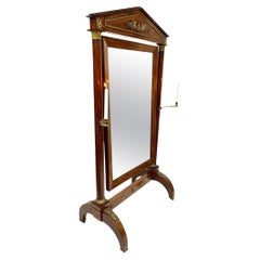 19th Century, French Mahogany and Ormalu Empire Cheval Mirror