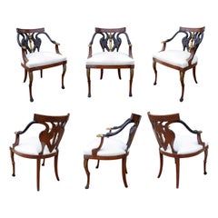 Set of Six Empire Style Mahogany Armchairs with Duck Back and Armrests