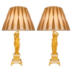 True Pair of French 19th Century Neo-Classical St. Ormolu and Onyx Lamps