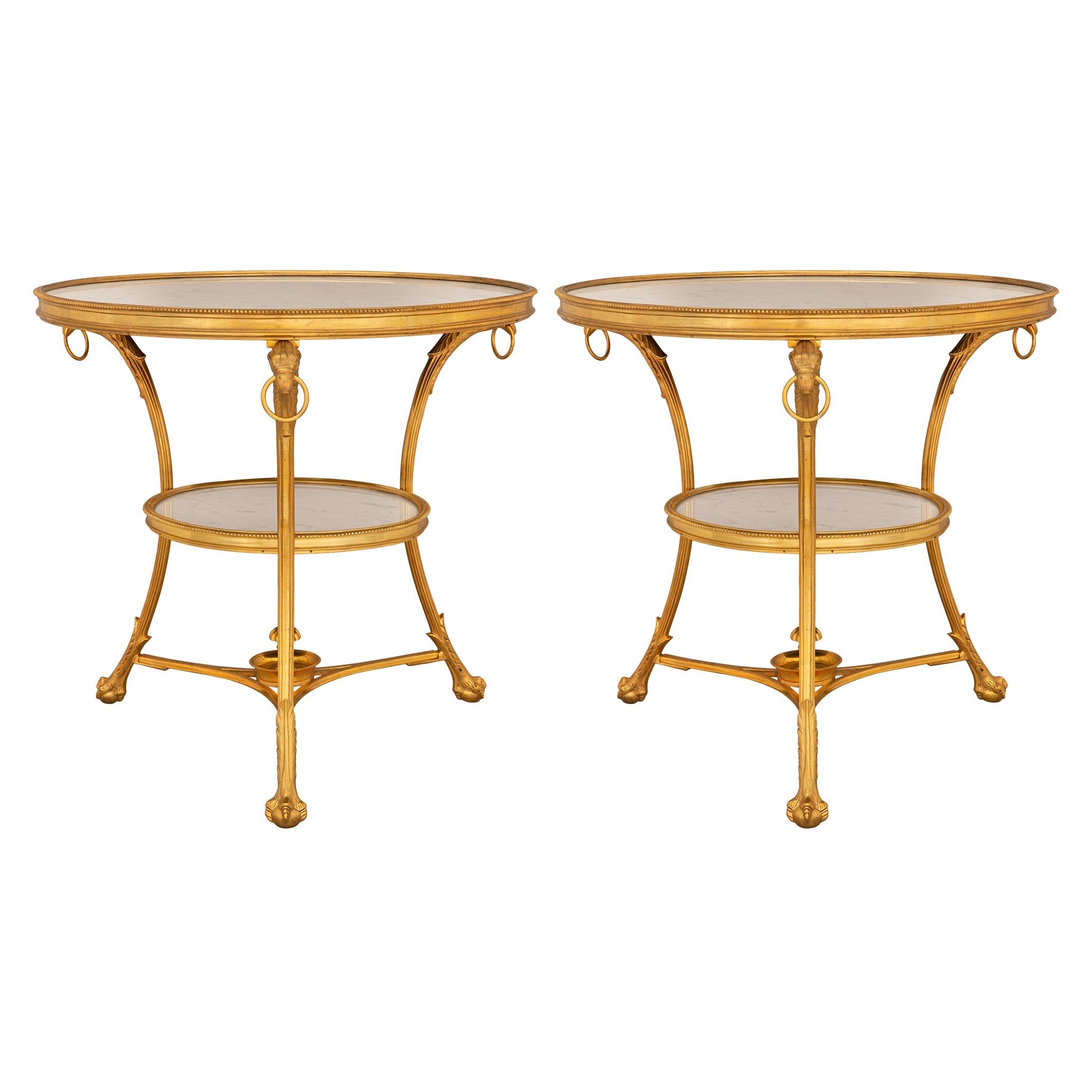 French 19th Century Louis XVI St. Ormolu And Marble Gueridon Side Tables For Sale
