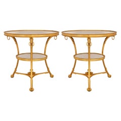 Antique French 19th Century Louis XVI St. Ormolu And Marble Gueridon Side Tables