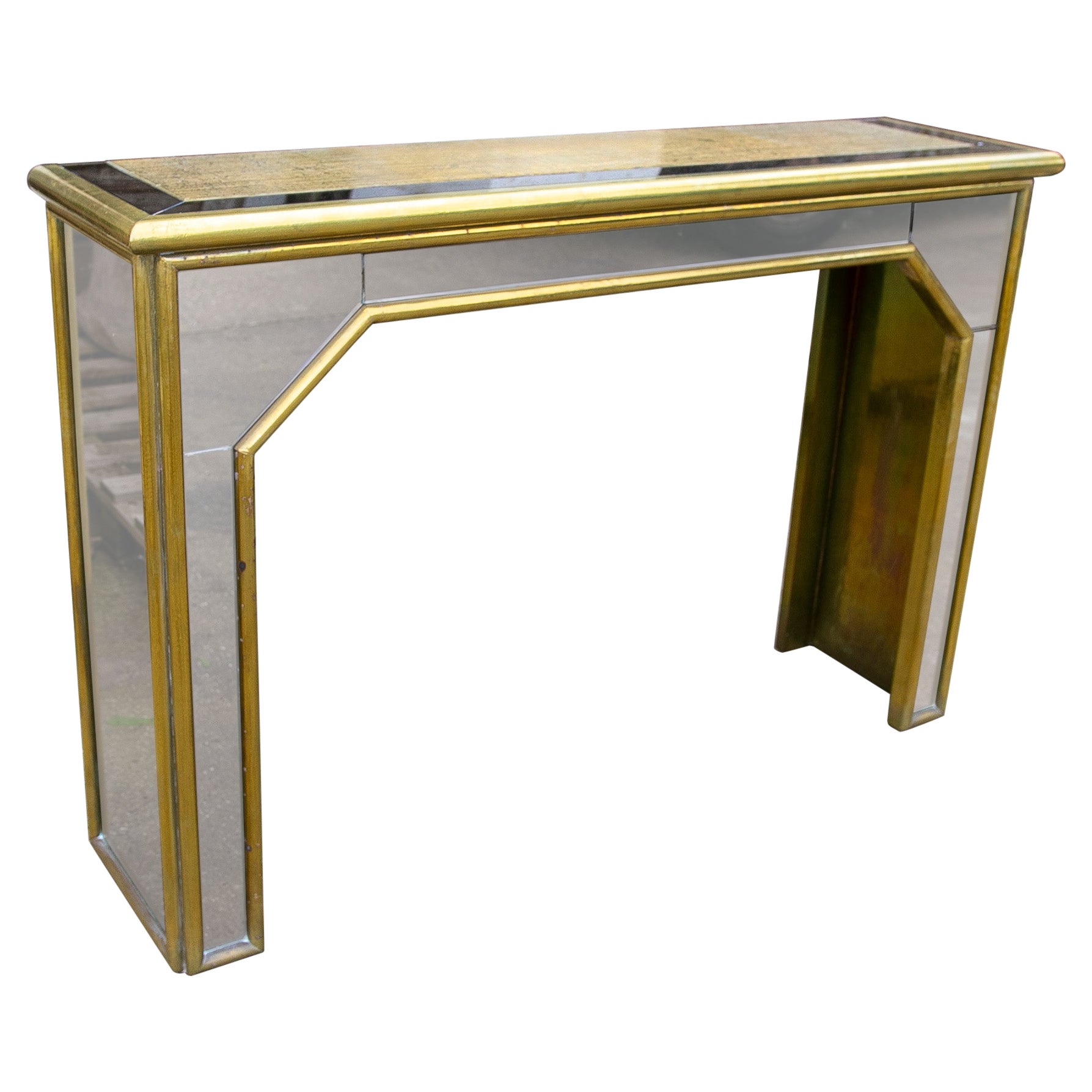 1970s, Brass Console with Mirror Signed by the Artist Gony Nava For Sale