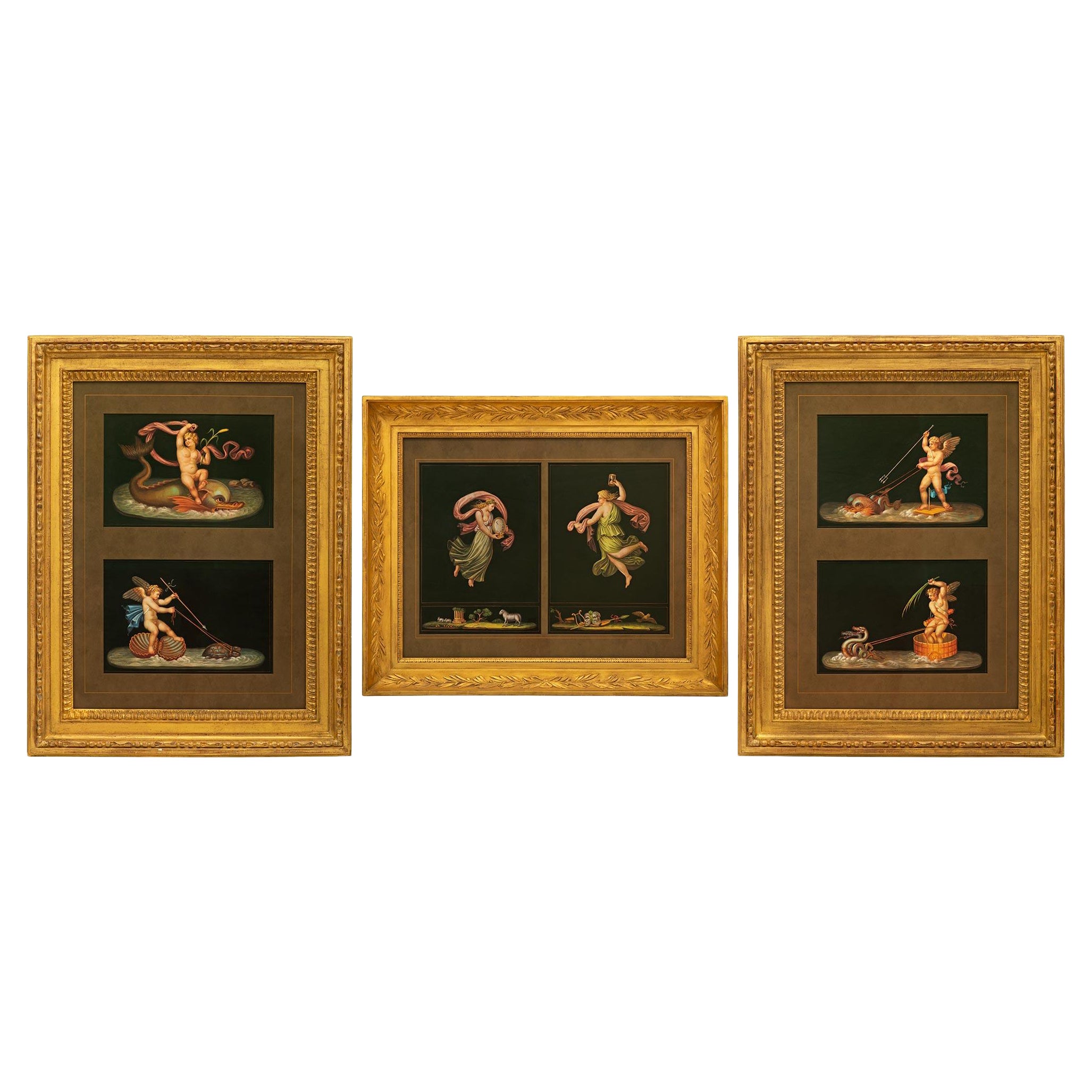 Set of Three Italian Early 19th Century Gouaches For Sale
