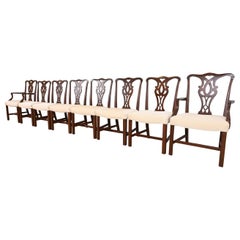 Stickley Georgian Carved Mahogany Dining Chairs, Set of Eight