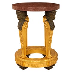 Table italienne du début du 19ème siècle d'époque 1er Empire en bronze, bois doré et porphyre