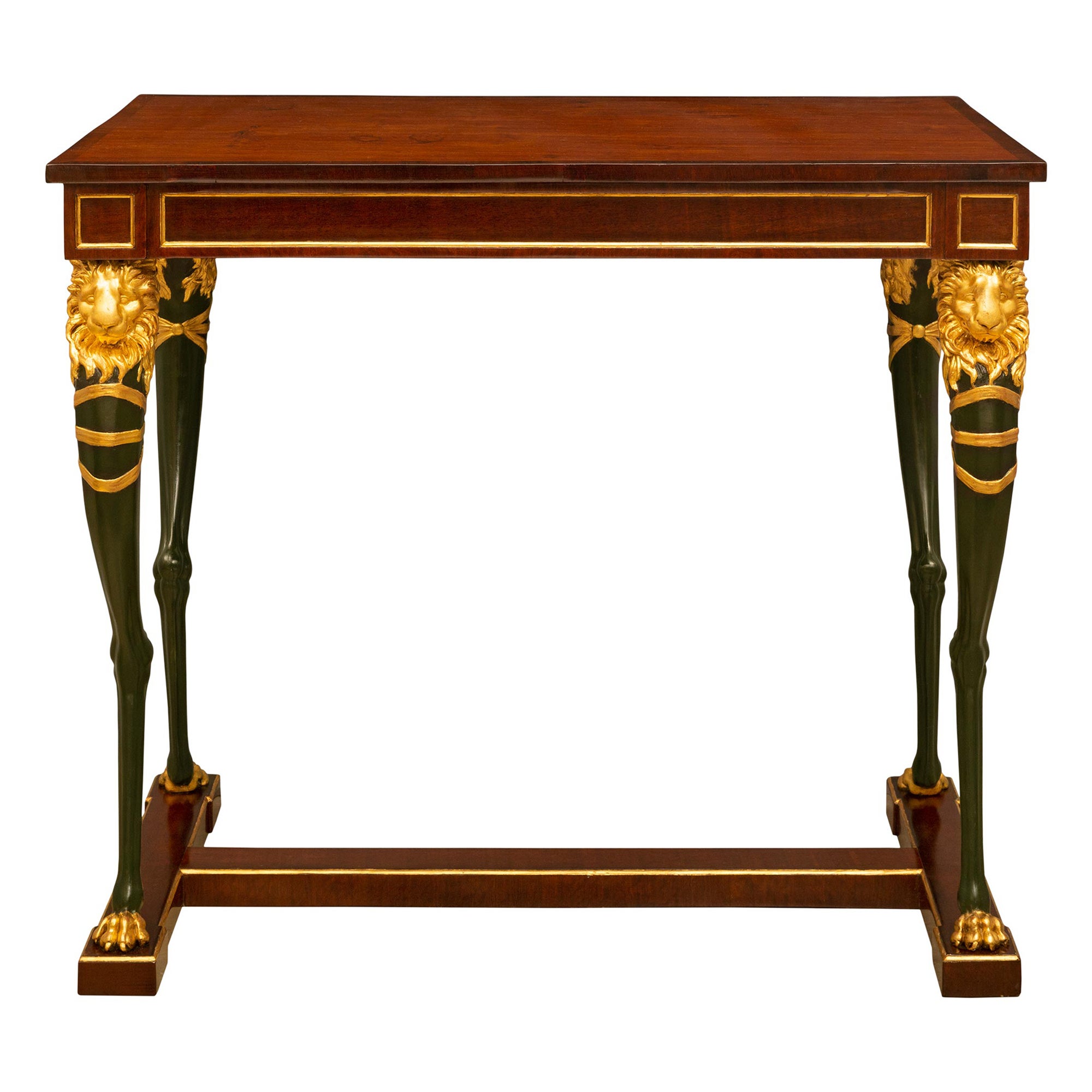 Table centrale suédoise de style Empire du XIXe siècle en acajou, polychrome et bois doré en vente