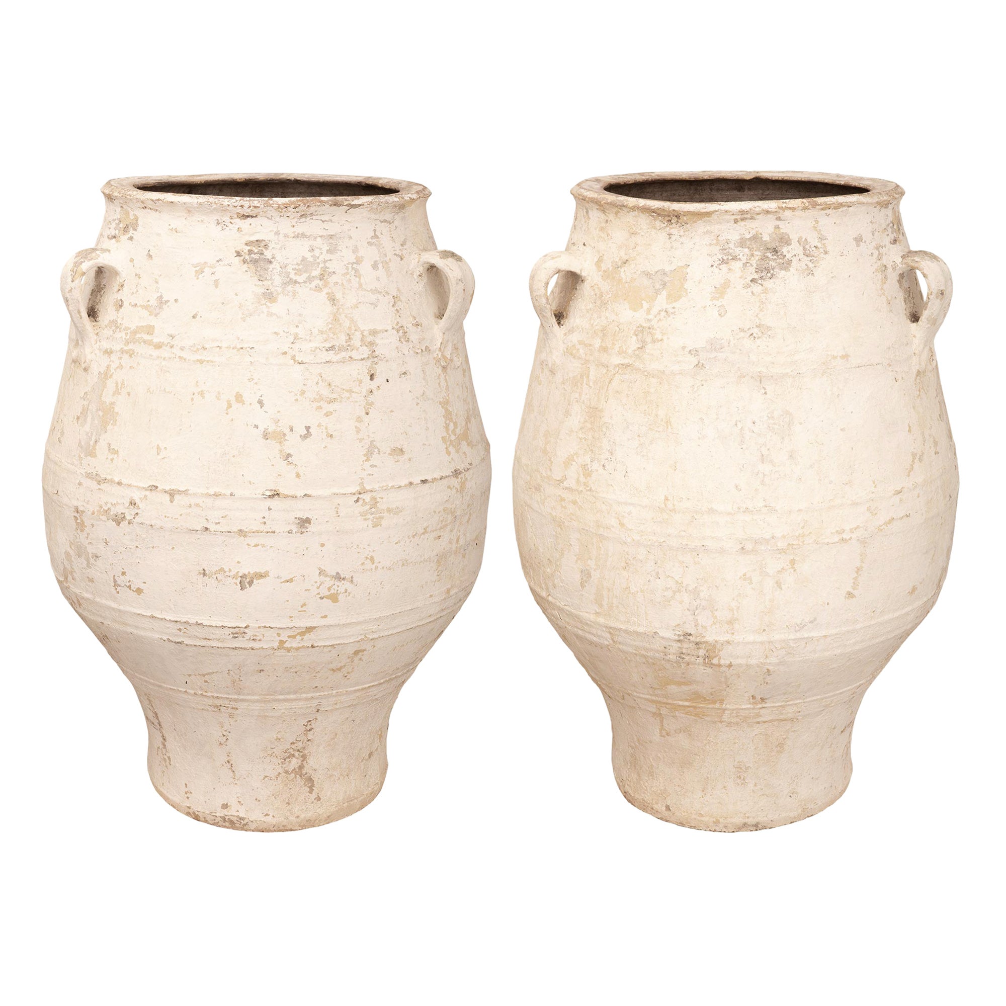 Pair of Mediterranean 19th Century Patinated Terra Cotta Olive Jars