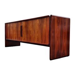 Dyrlund Danish Rosewood Tambour Door Cabinet or Credenza Mid Century Modern