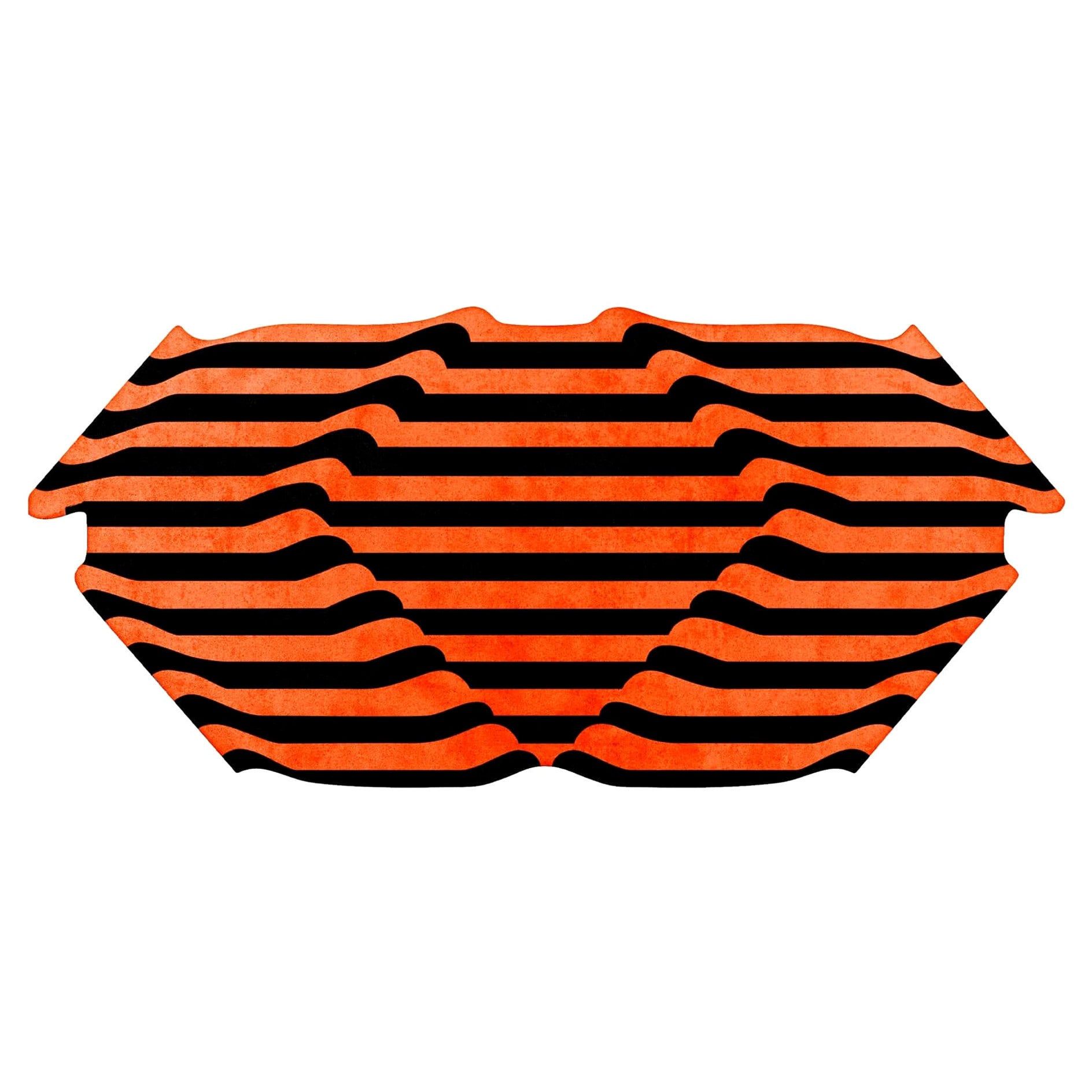 Moderner handgetufteter Teppich im eklektischen Memphis-Design-Stil mit orange-schwarzen und schwarzen Streifen im Angebot
