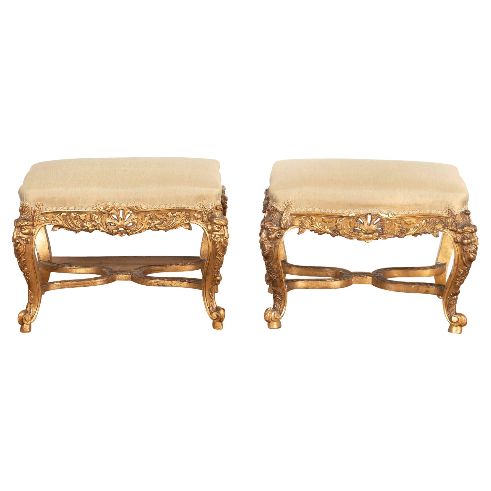 Pair of 19th Century Giltwood Stools For Sale