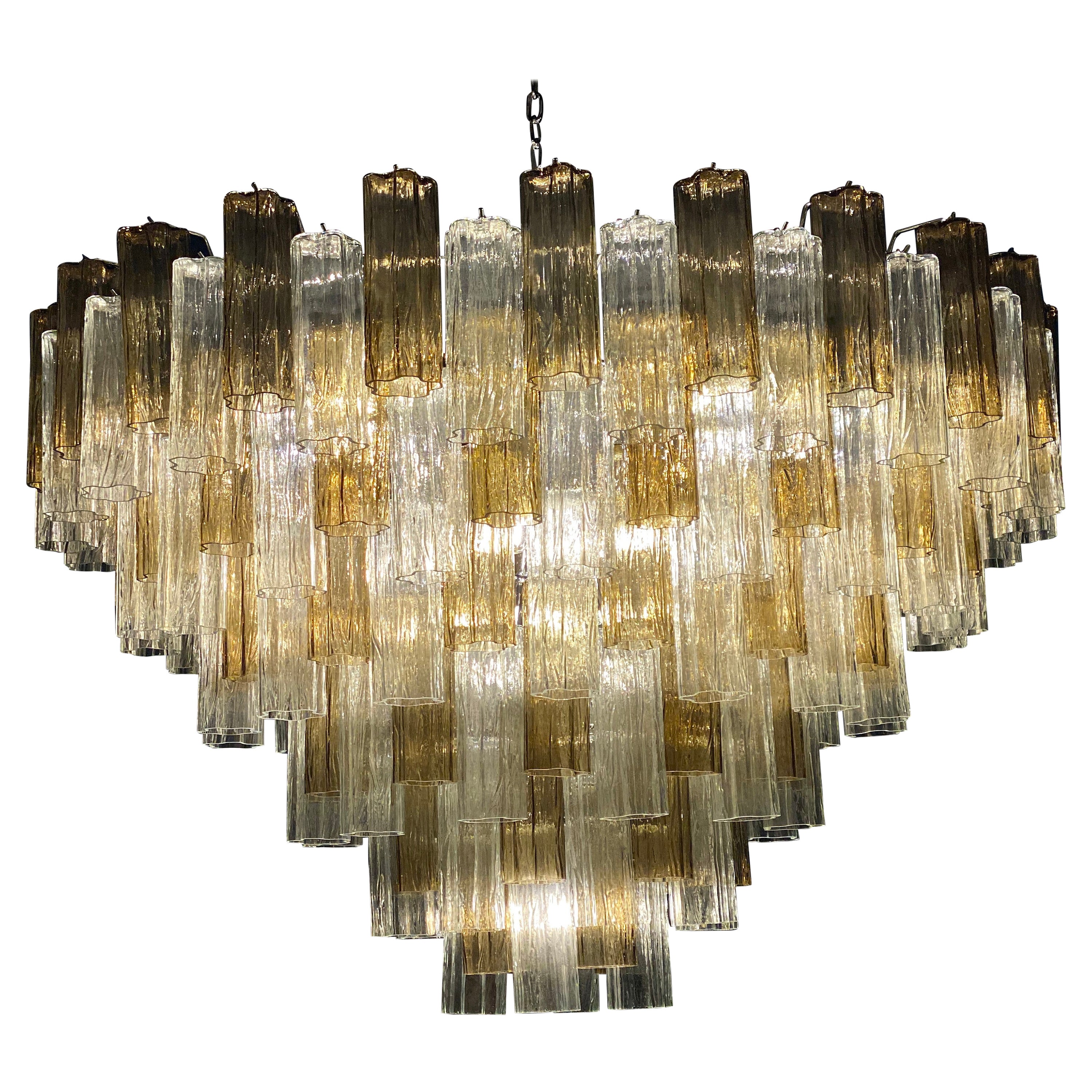 Monumental Smoke and Clear Murano Glass Tronchi Chandelier or Ceiling Light For Sale