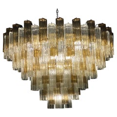 Monumental Smoke and Clear Murano Glass Tronchi Chandelier or Ceiling Light