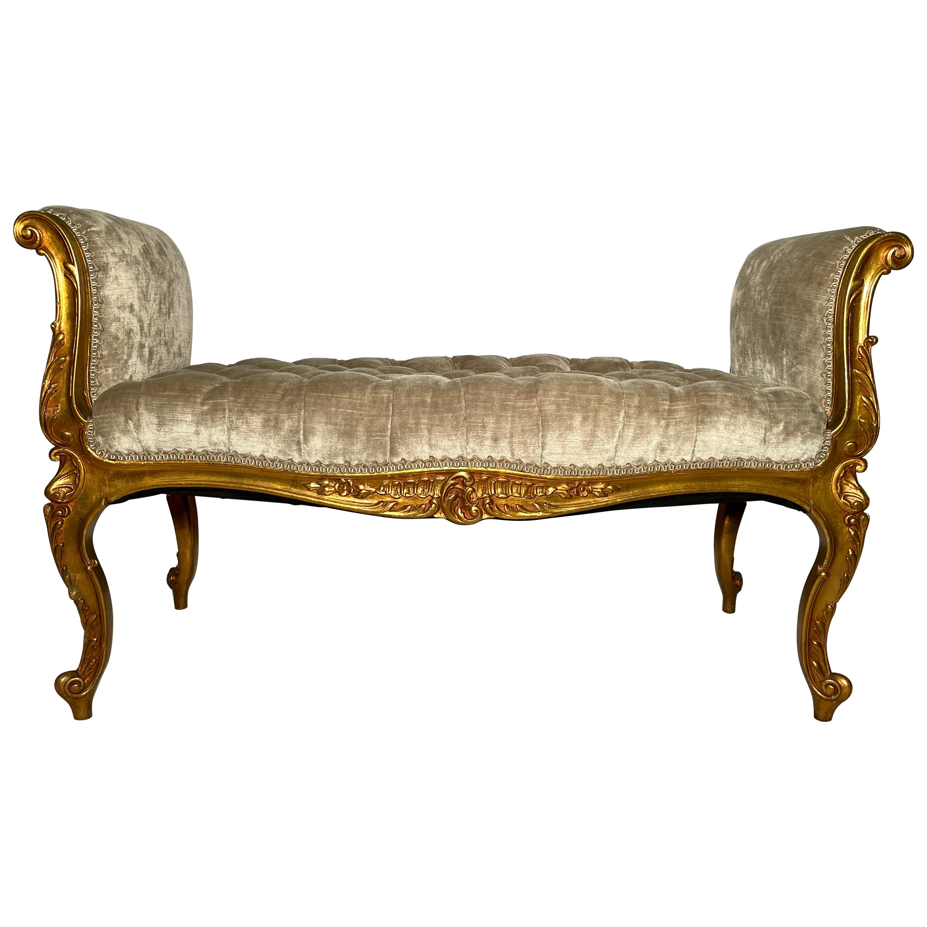 Antique French Carved Wood with Gold Leaf Bench, circa 1890