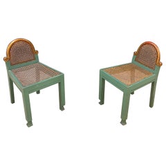 Pair of Small Modernist Chairs in Lacquered Beech and Cane, Belgium circa 1925