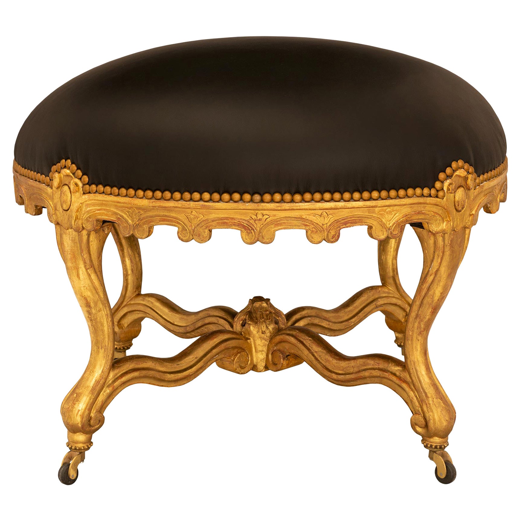 French, 19th Century, Louis XV St, Giltwood Stool For Sale