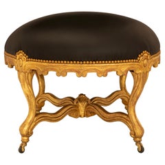 Antique French, 19th Century, Louis XV St, Giltwood Stool