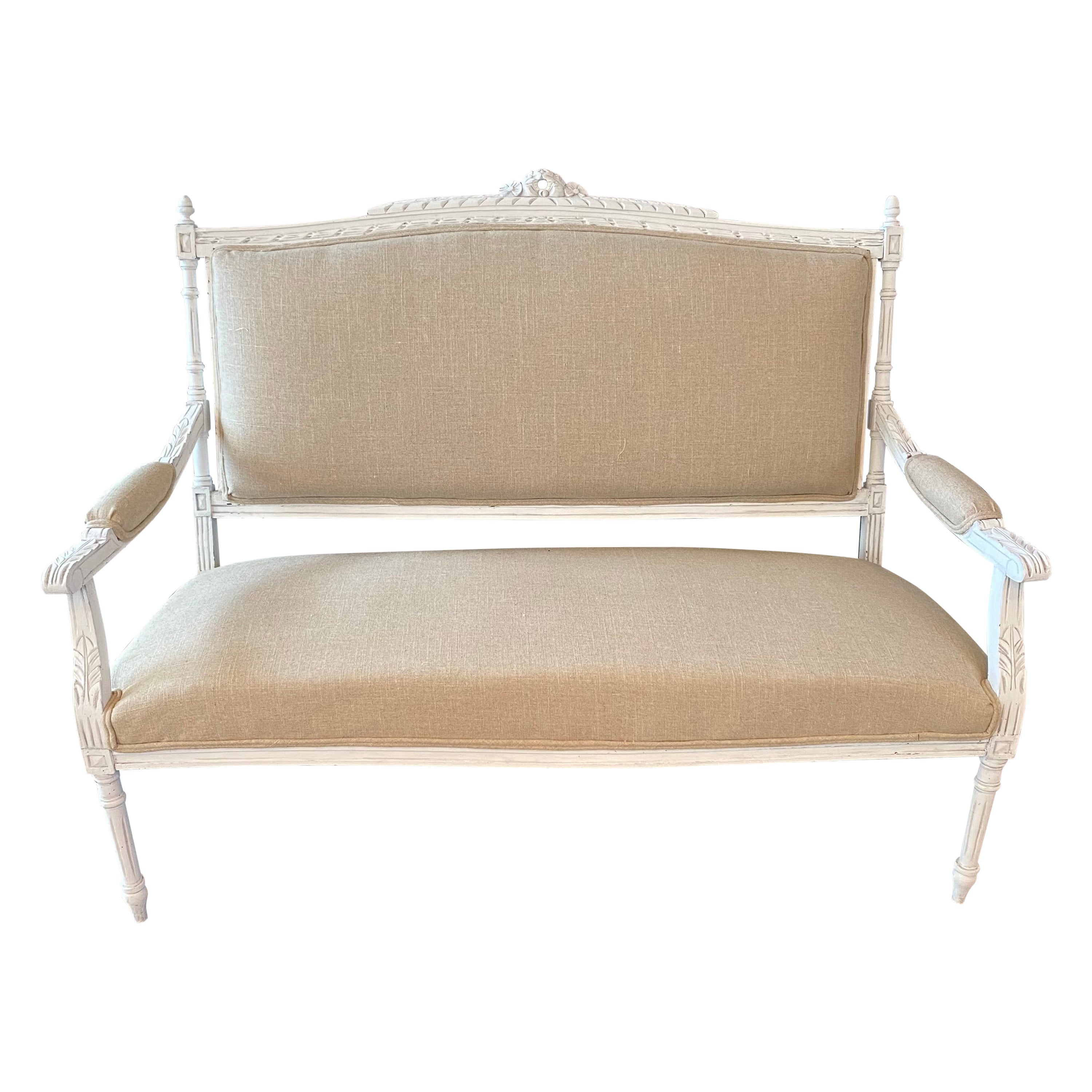 Elegant Antique French Louis XVI Newly Upholstered Loveseat