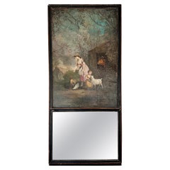 Antique French Trumeau Mirror with Pastoral Scene, c. 1790