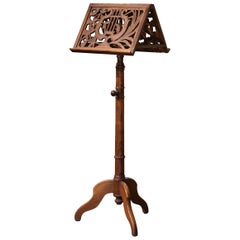 19th Century French Carved Walnut Adjustable Lectern Music Stand with Lyre Motif