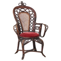 Antique Swedish Woven Rattan Basket Chair