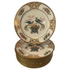 Merveilleux service 12 assiettes à dessert en porcelaine peintes à la main de style chinoiseries